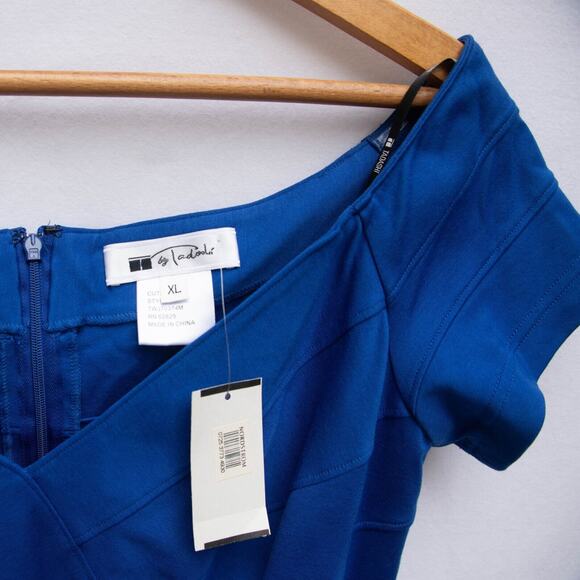 Tadashi Dress XL Sapphire Blue Sheath Off the Shoulder Cocktail Bodycon Occasion - Picture 5 of 11